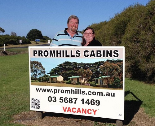 <br /> Sean and Angela, live-in owners of Promhills Cabins</p>s